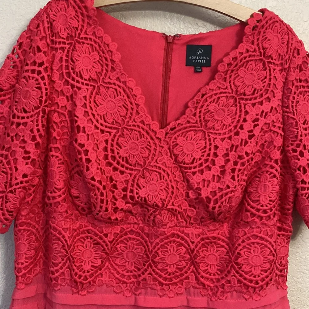 Adrianna Papell Red Lace Fit-and-Flare Dress